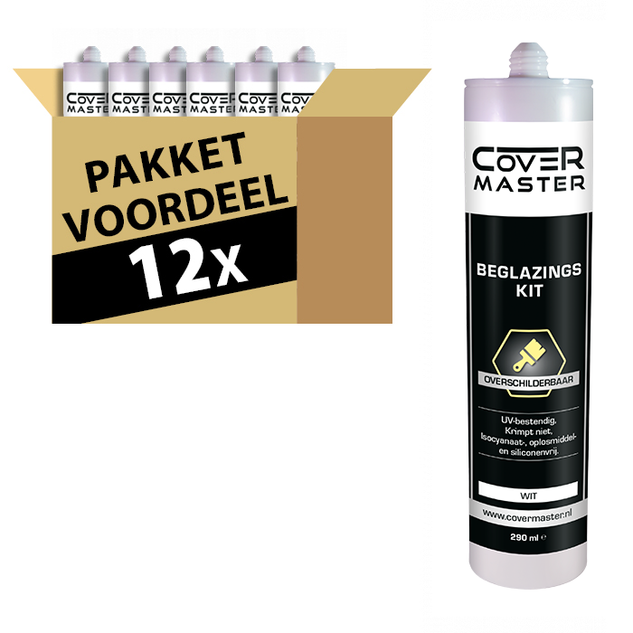 12 stuks Beglazingskit 290ml wit - pakketvoordeel